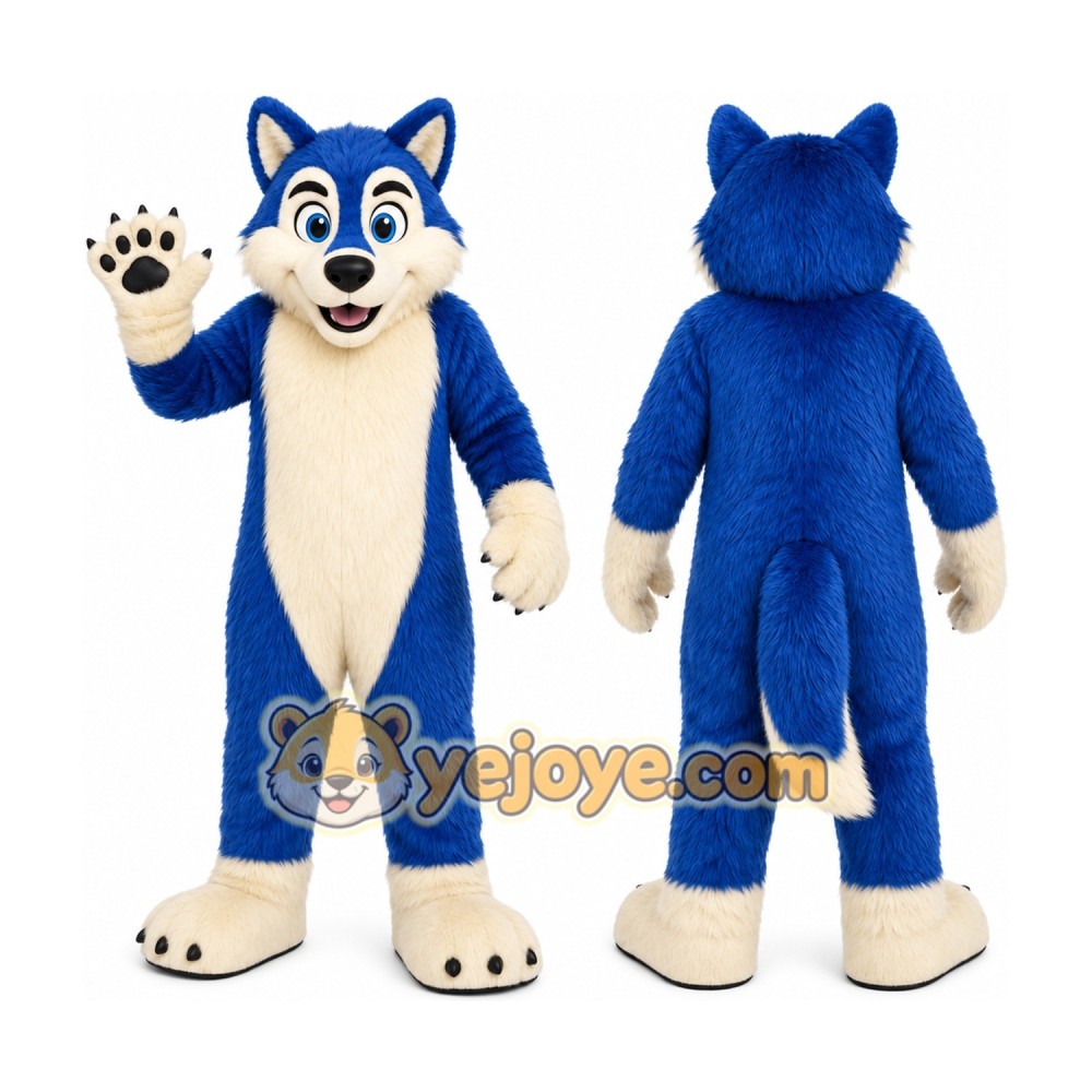 Blue Wolf Mascot Costume with Custom Logo Blue Wolf Mascot Costume with Custom Logo