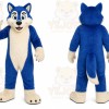 Blue Wolf Mascot Costume with Custom Logo