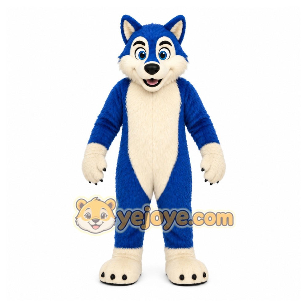 Blue Wolf Mascot Costume with Custom Logo Blue Wolf Mascot Costume with Custom Logo
