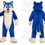 Blue Wolf Mascot Costume with Custom Logo