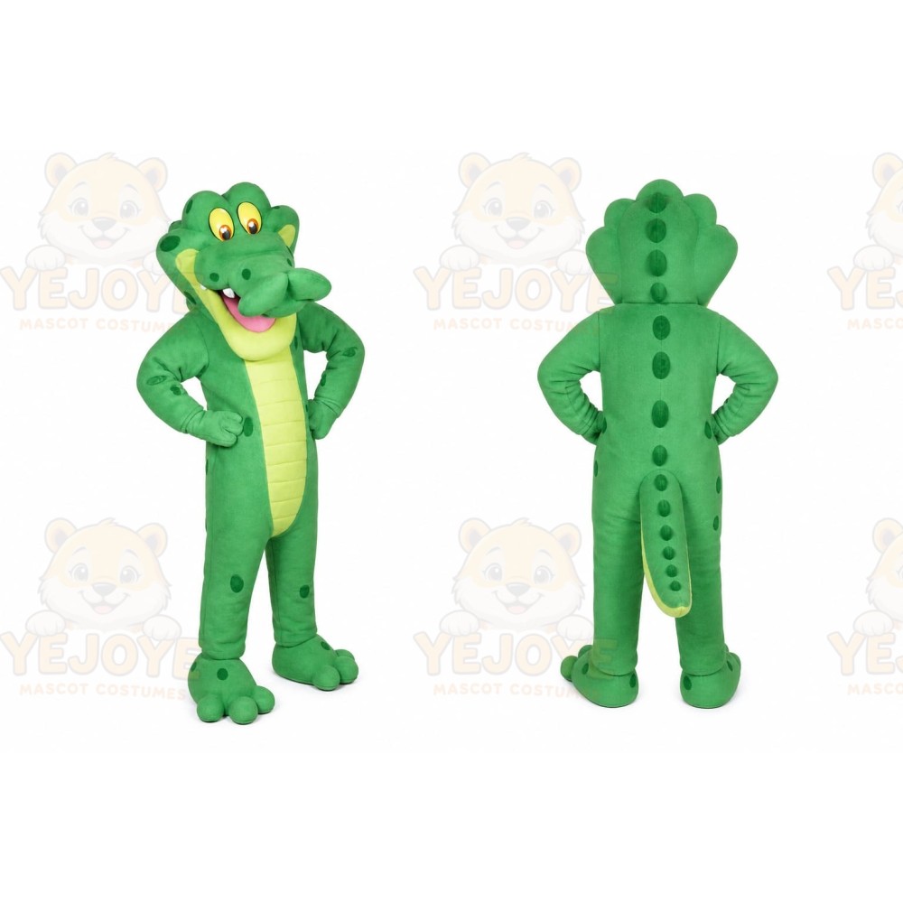 Green Alligator Mascot Costume with Custom Logo