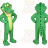 Green Alligator Mascot Costume with Custom Logo