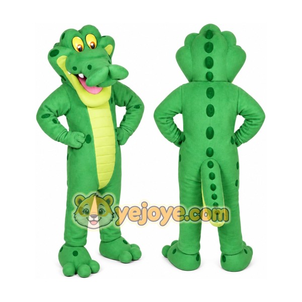 Green Alligator Mascot Costume with Custom Logo