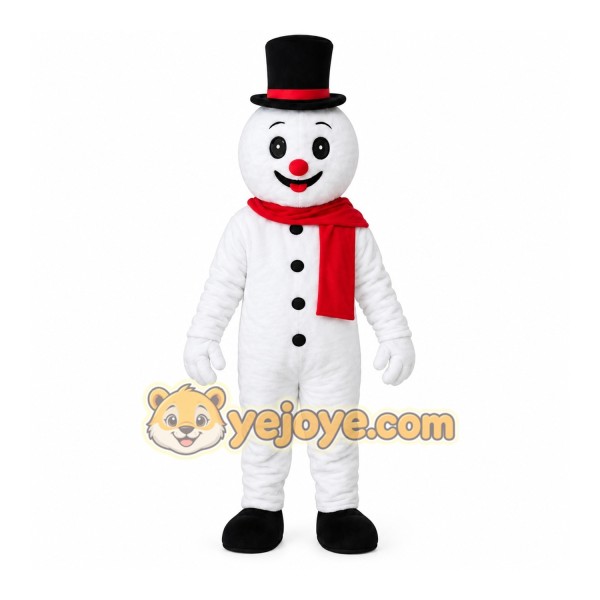 White Snowman Mascot Costume with Custom Logo