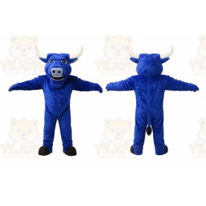 Blue Bull Mascot Costume with Custom Logo