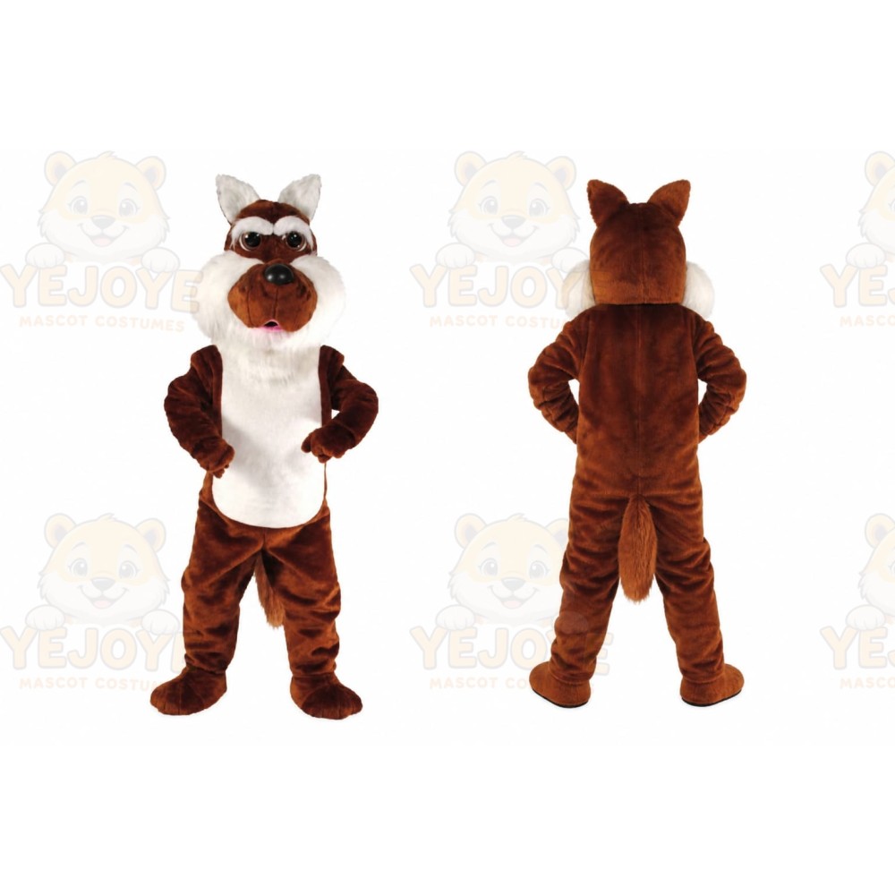 Brown Wolf Mascot Costume with Custom Logo