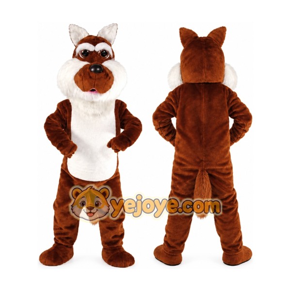 Brown Wolf Mascot Costume with Custom Logo
