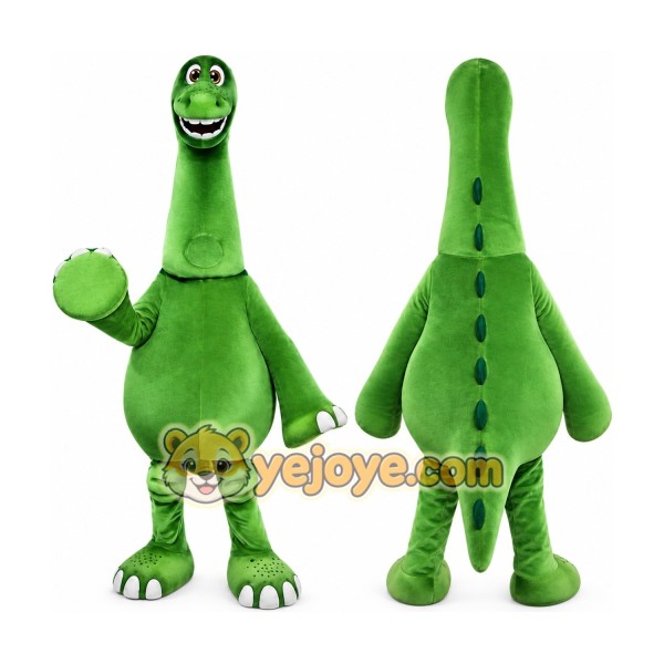 Green Dinosaur Mascot Costume with Custom Logo