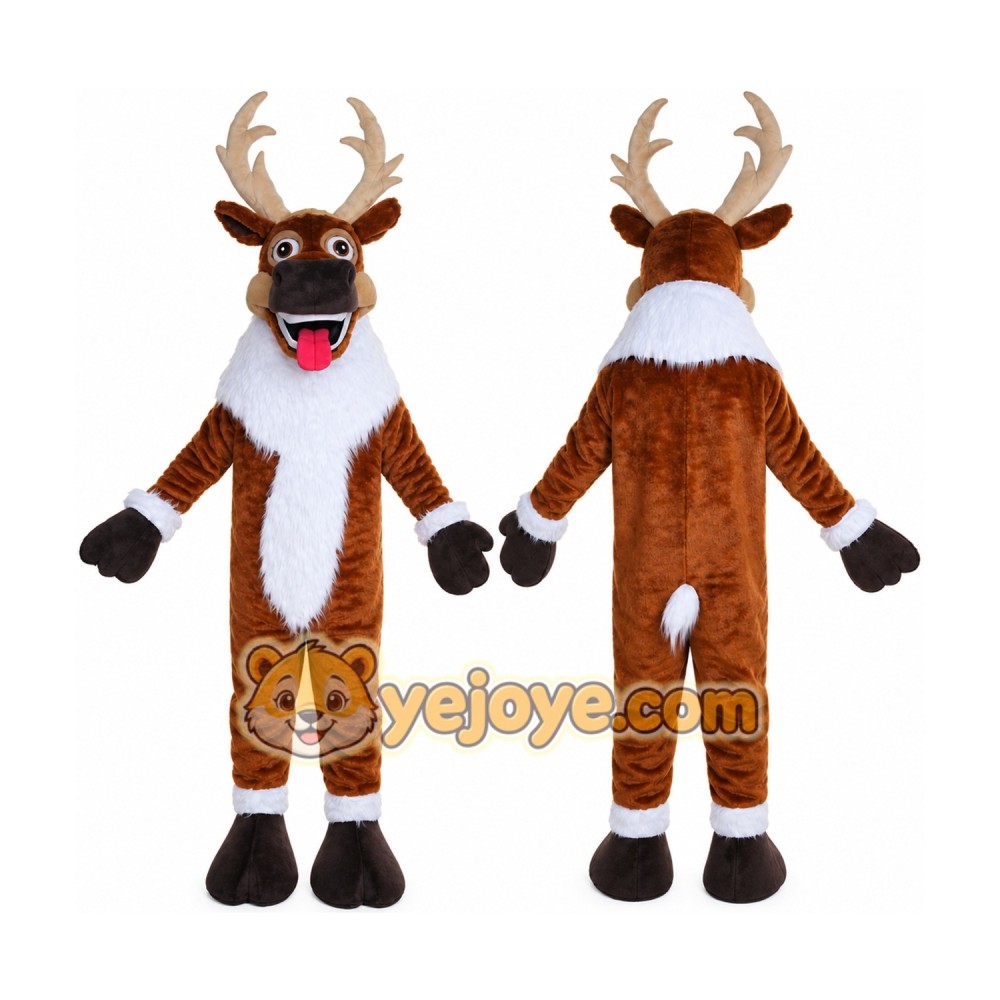 Brown Reindeer Mascot Costume with Custom Logo Brown Reindeer Mascot Costume with Custom Logo