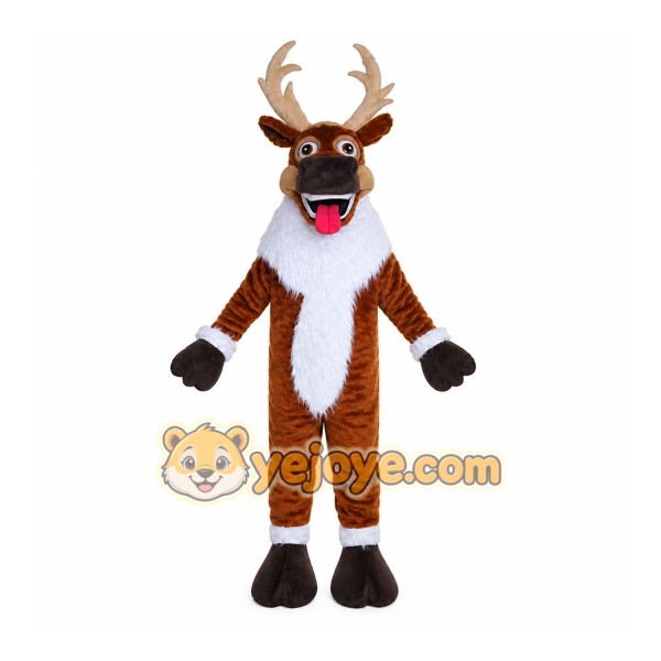Brown Reindeer Mascot Costume with Custom Logo