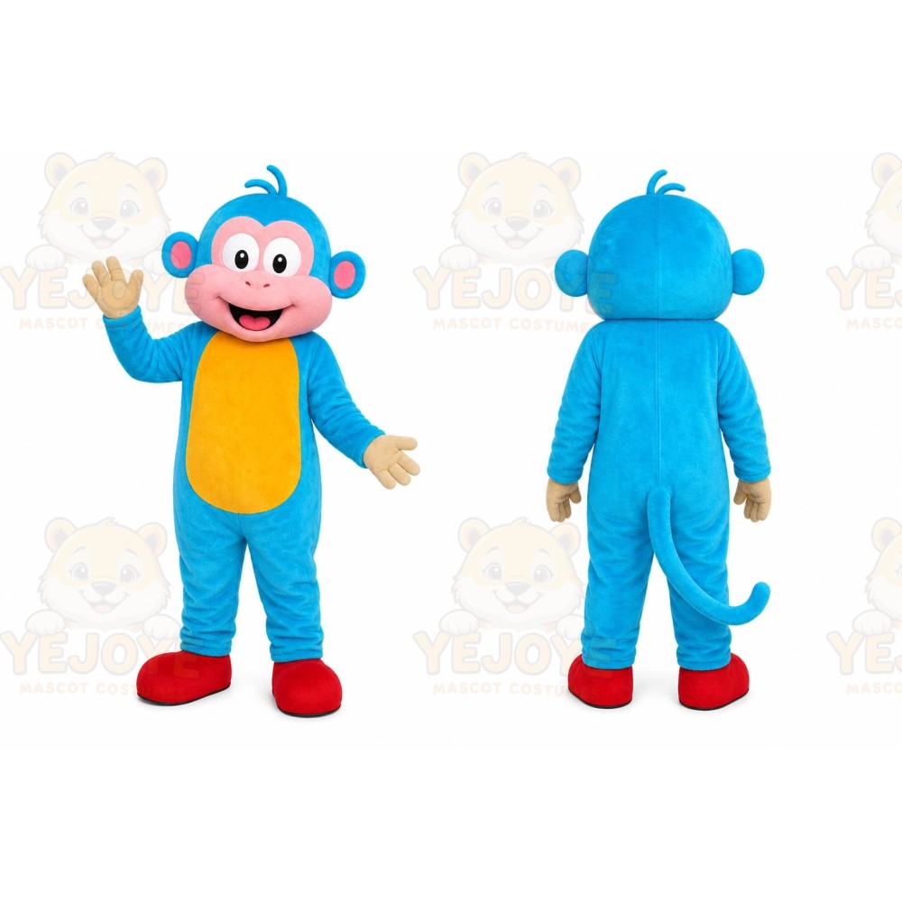 Blue Monkey Mascot Costume with Custom Logo
