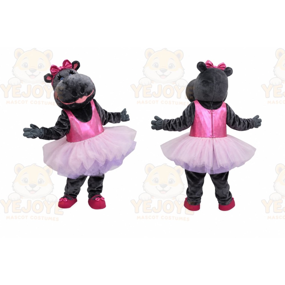 Black Hippo Mascot Costume with Custom Logo