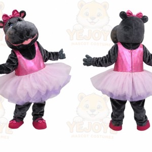Black Hippo Mascot Costume with Custom Logo