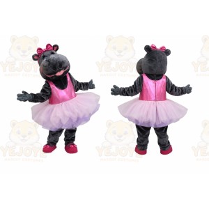 Black Hippo Mascot Costume with Custom Logo