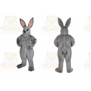 Gray Rabbit Mascot Costume with Custom Logo