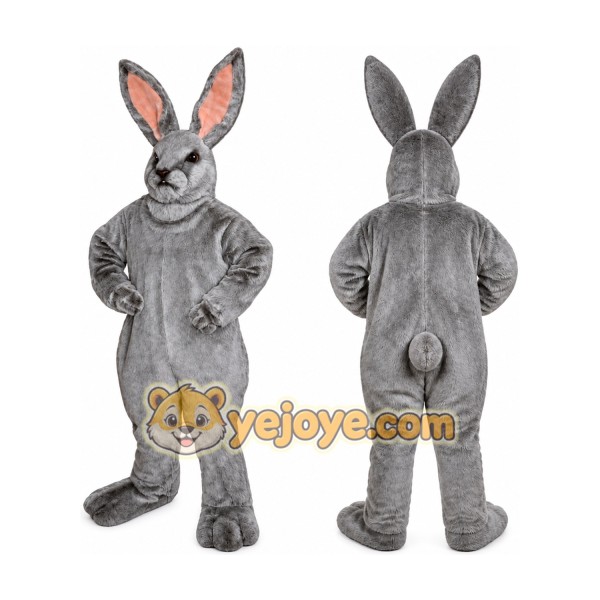 Gray Rabbit Mascot Costume with Custom Logo