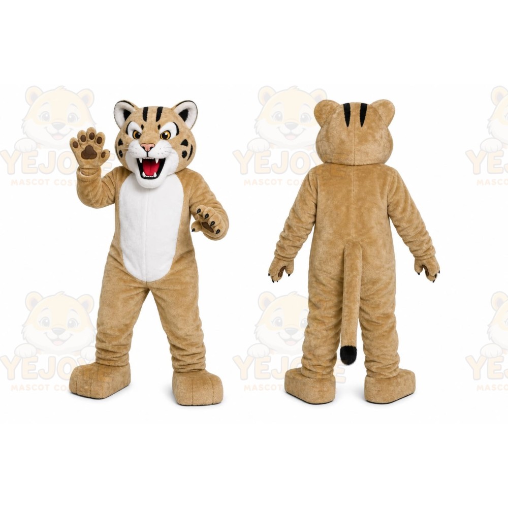 Tan Tiger Cub Mascot Costume with Custom Logo