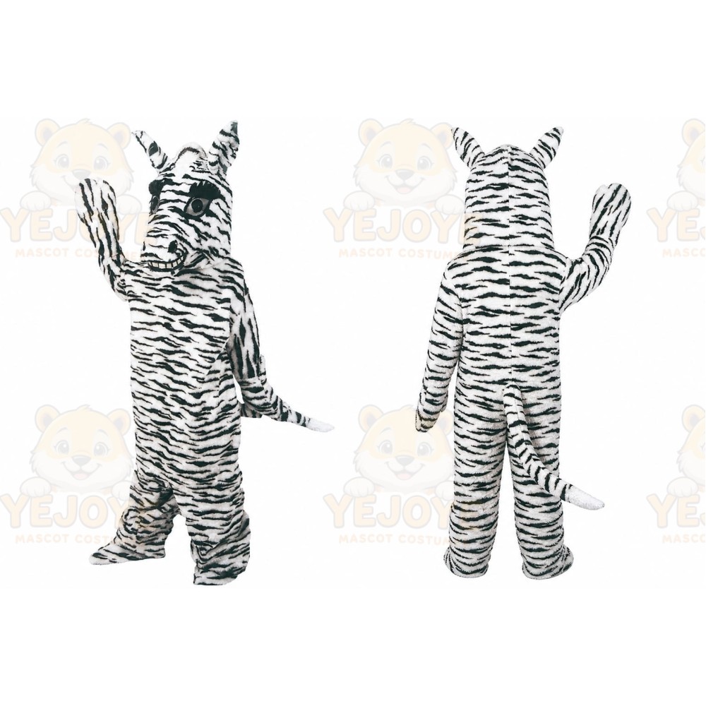White Zebra Mascot Costume with Custom Logo