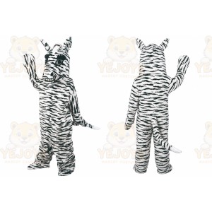 White Zebra Mascot Costume with Custom Logo