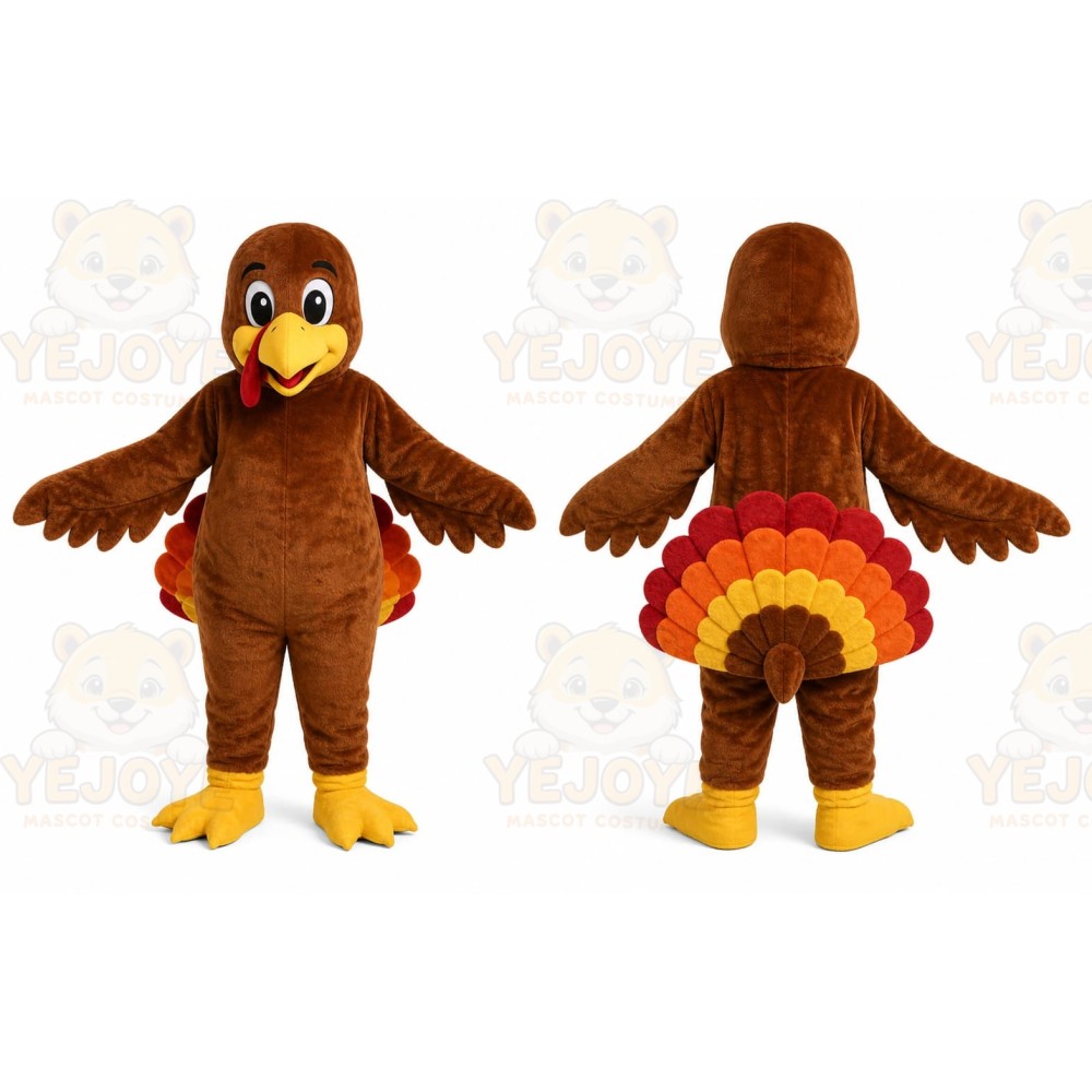 Brown Turkey Mascot Costume with Custom Logo