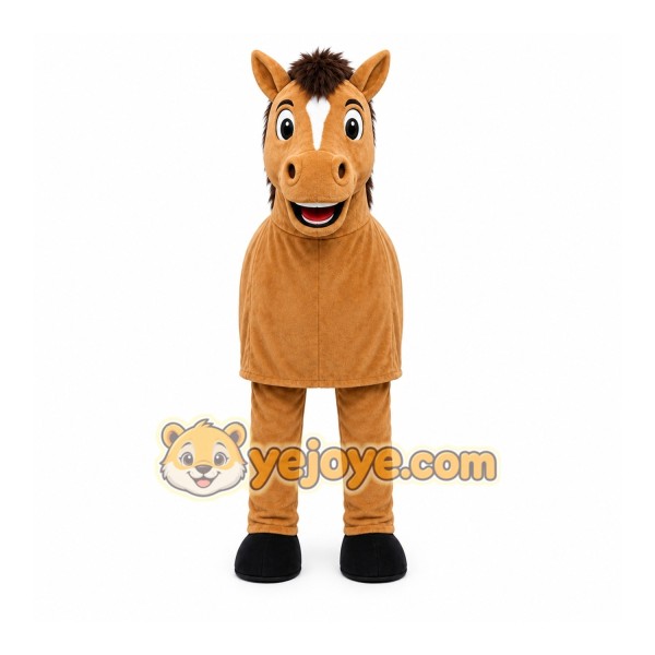 Tan Horse Mascot Costume with Custom Logo