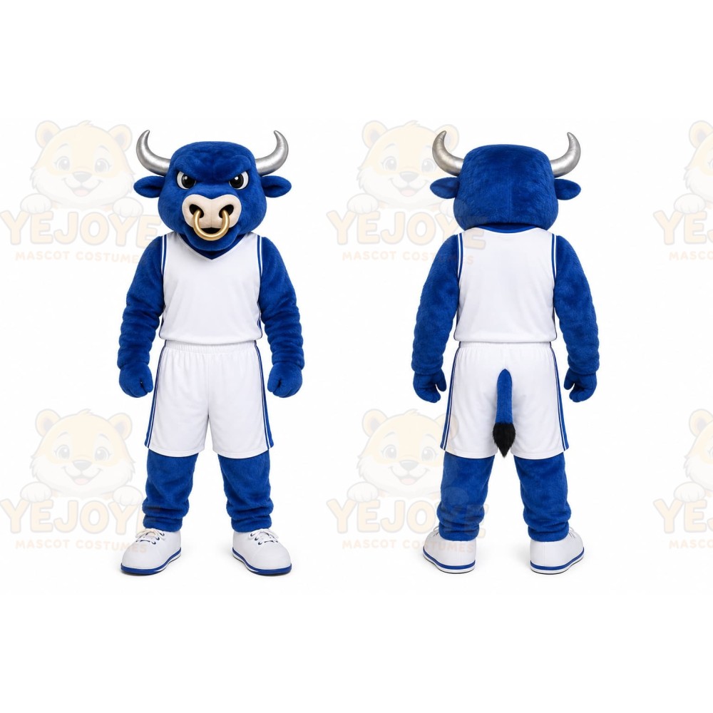 Blue Bull Mascot Costume with Custom Logo