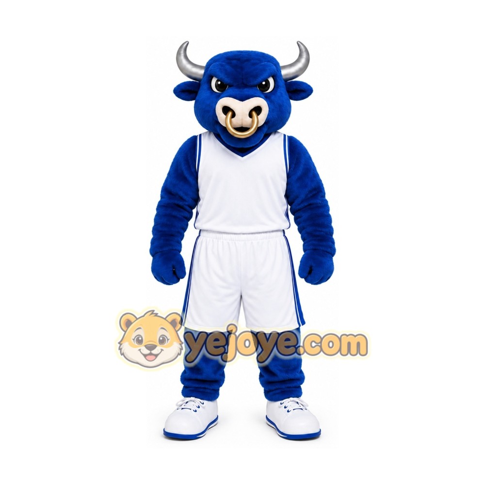 Blue Bull Mascot Costume with Custom Logo