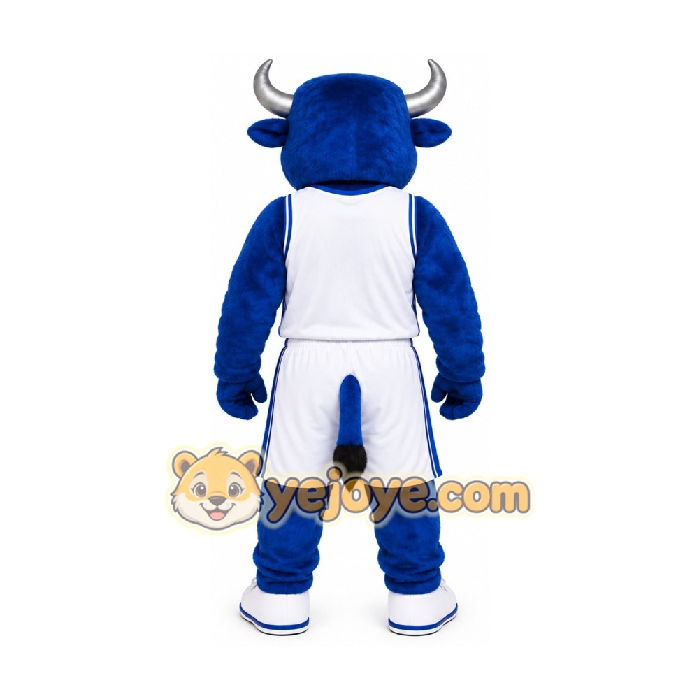 Blue Bull Mascot Costume with Custom Logo