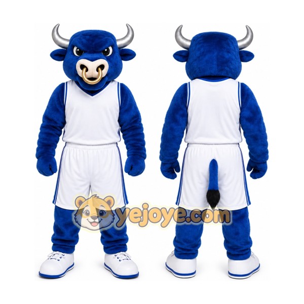 Blue Bull Mascot Costume with Custom Logo