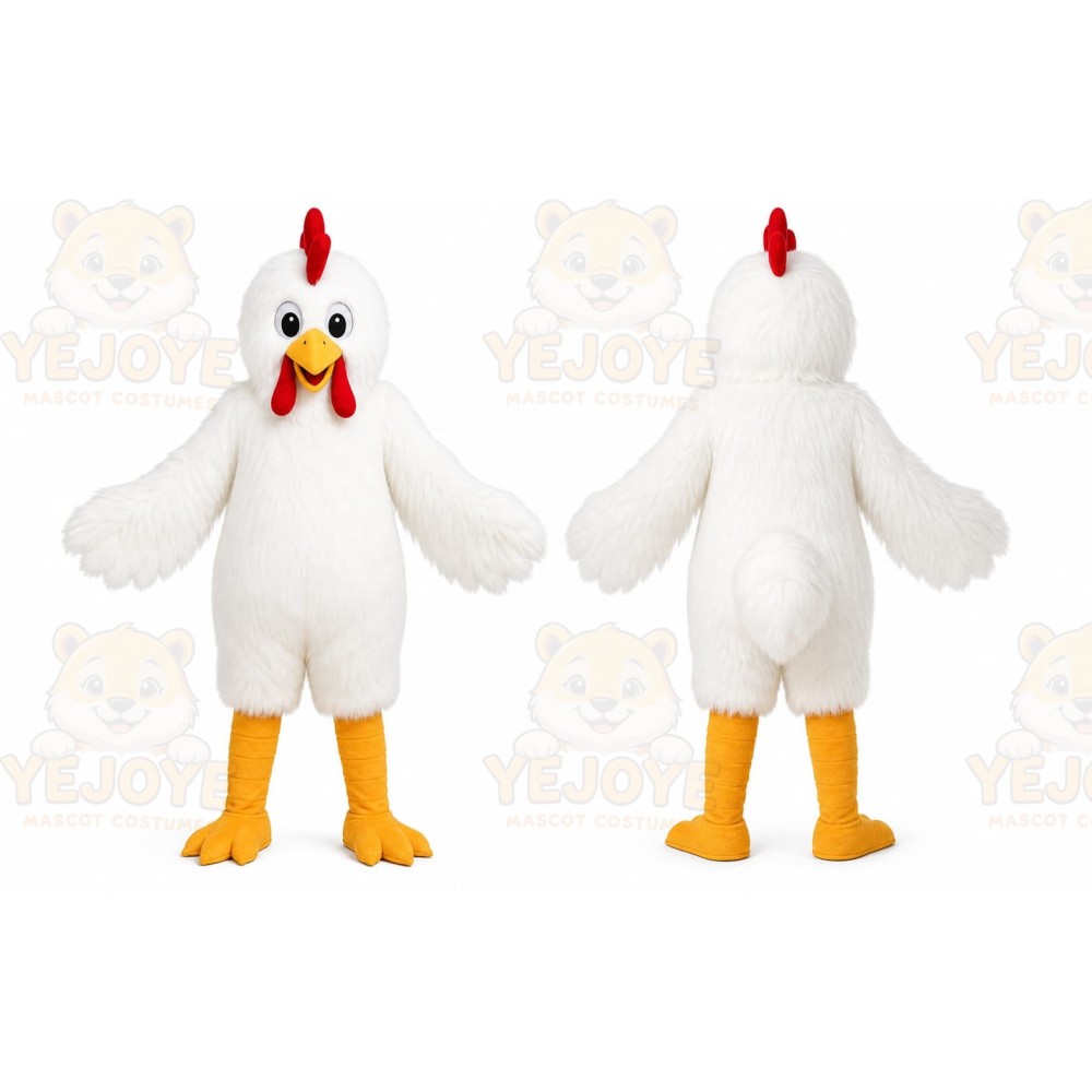 White Chicken Mascot Costume with Custom Logo