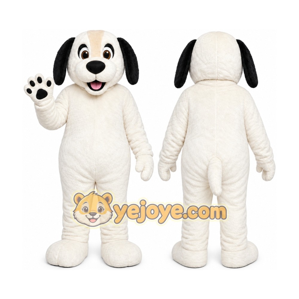 White Dog Mascot Costume with Custom Logo White Dog Mascot Costume with Custom Logo