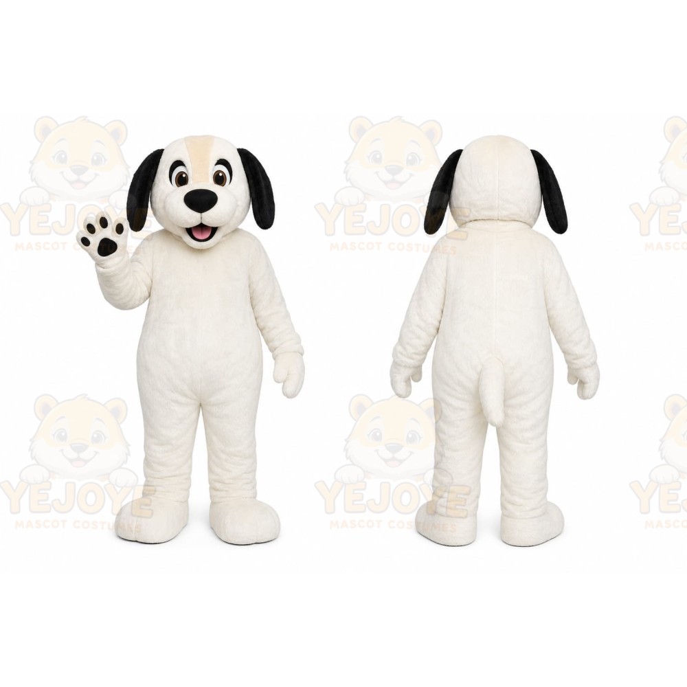 White Dog Mascot Costume with Custom Logo