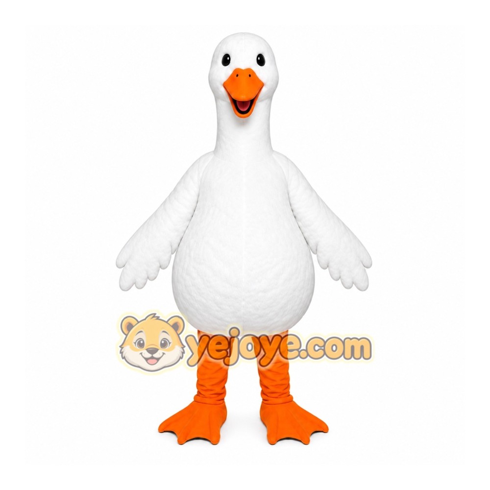 White Goose Mascot Costume with Custom Logo