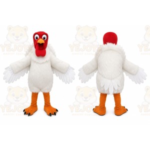 White Chicken Mascot Costume with Custom Logo