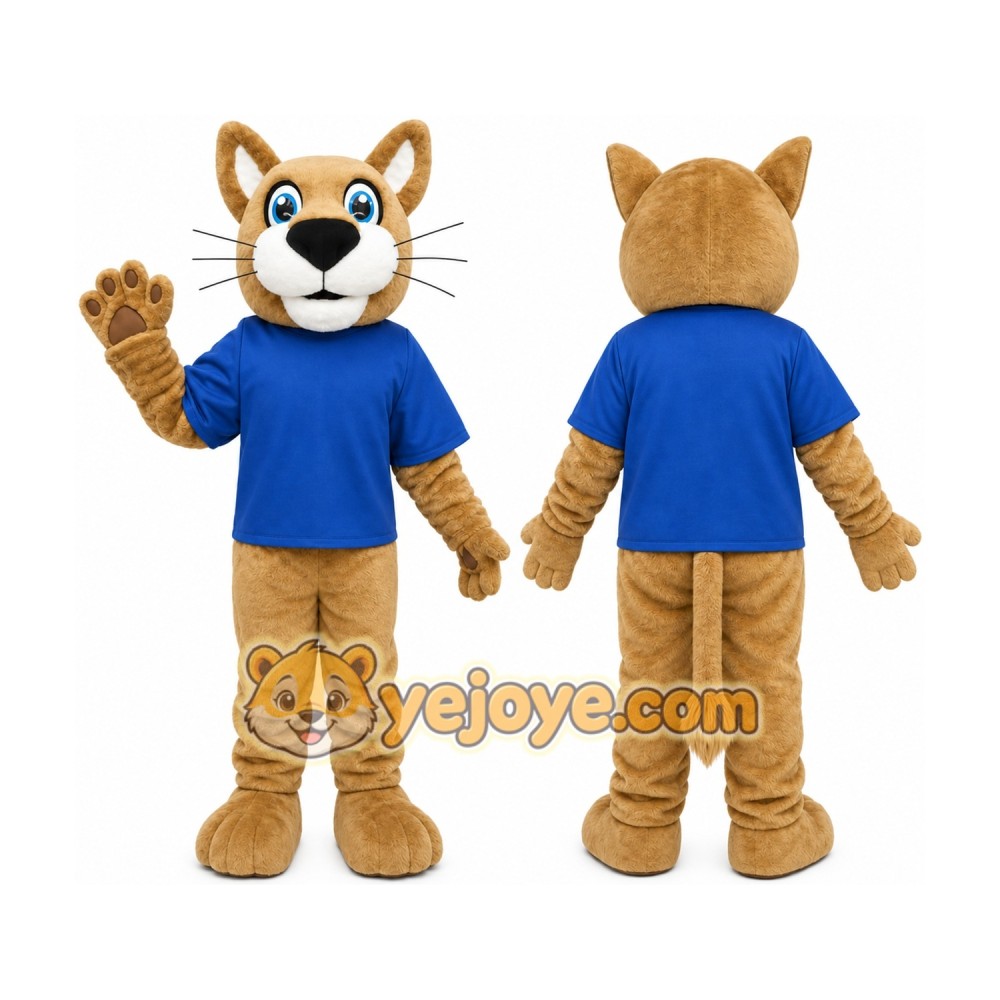 Brown Cougar Mascot Costume with Custom Logo