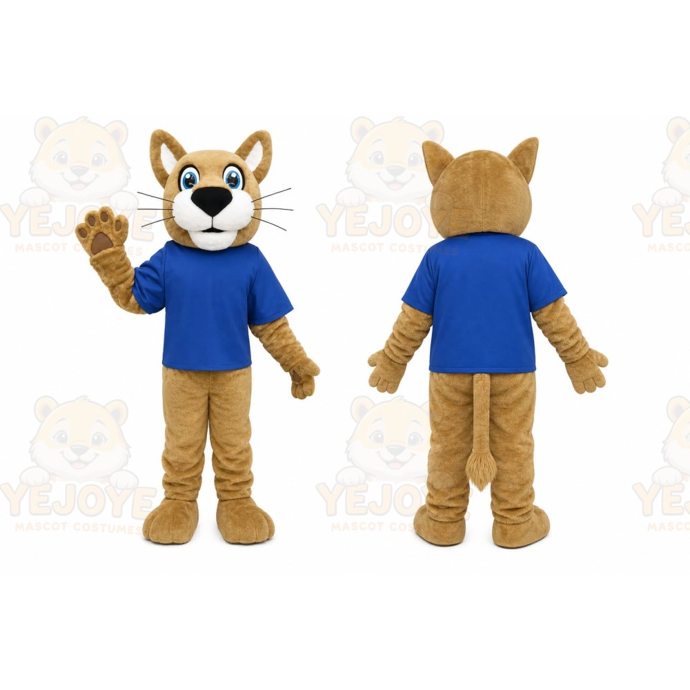 Brown Cougar Mascot Costume with Custom Logo