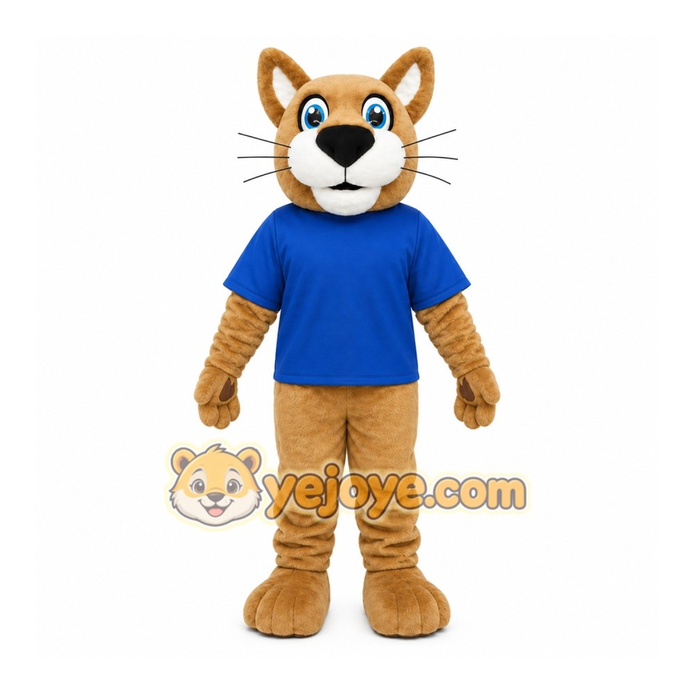 Brown Cougar Mascot Costume with Custom Logo
