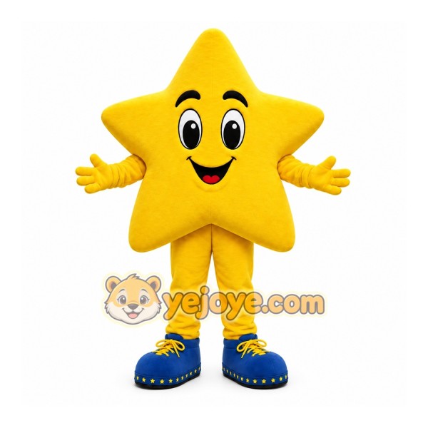 Yellow Star Mascot Costume with Custom Logo