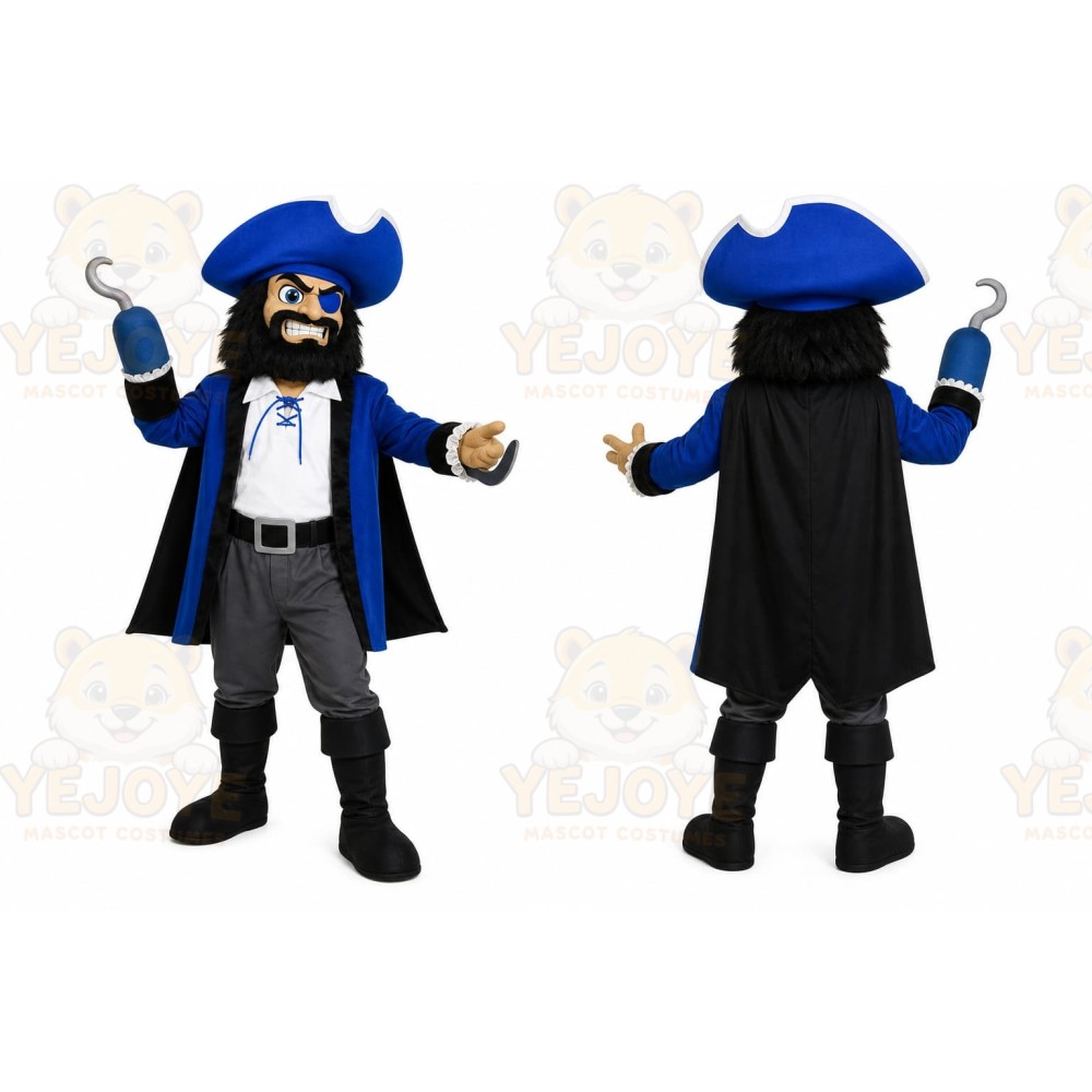 Blue Pirate Mascot Costume with Custom Logo