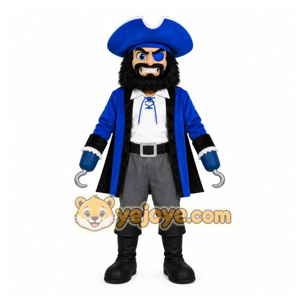 Blue Pirate Mascot Costume with Custom Logo