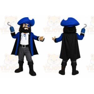 Blue Pirate Mascot Costume with Custom Logo