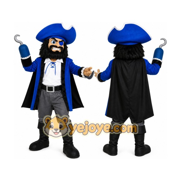 Blue Pirate Mascot Costume with Custom Logo