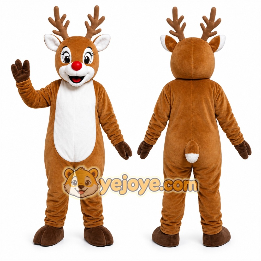 Brown Reindeer Mascot Costume with Custom Logo