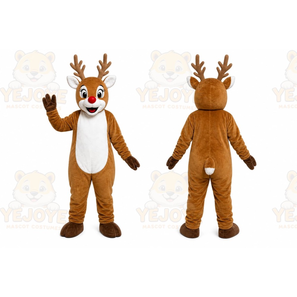 Brown Reindeer Mascot Costume with Custom Logo