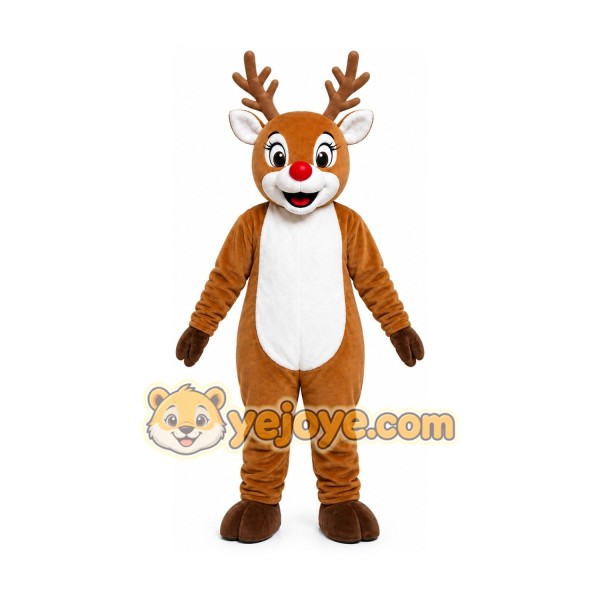 Brown Reindeer Mascot Costume with Custom Logo