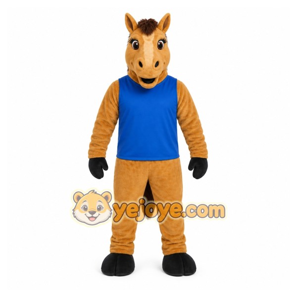 Brown Horse Mascot Costume with Custom Logo