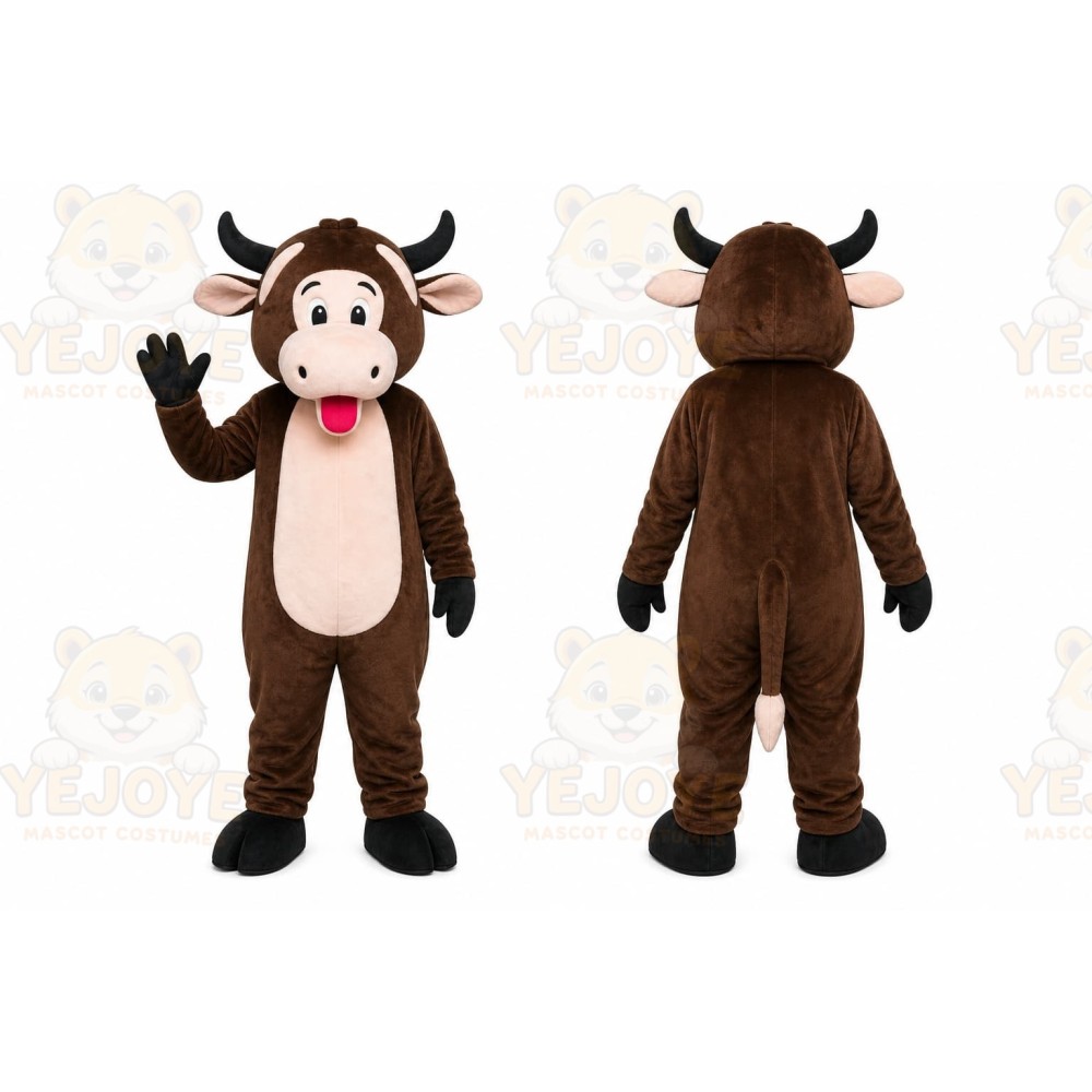 Brown Cow Mascot Costume with Custom Logo