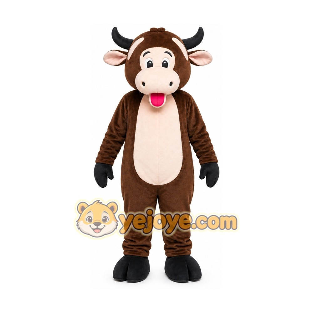 Brown Cow Mascot Costume with Custom Logo Brown Cow Mascot Costume with Custom Logo