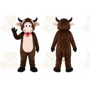 Brown Cow Mascot Costume with Custom Logo