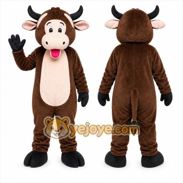 Brown Cow Mascot Costume with Custom Logo